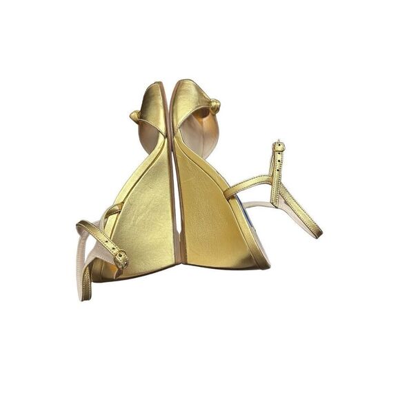 $425 STUART WEITZMAN GLORIA LEATHER WEDGE SANDAL PLATINO METALLIC  71/2 - Picture 5 of 10